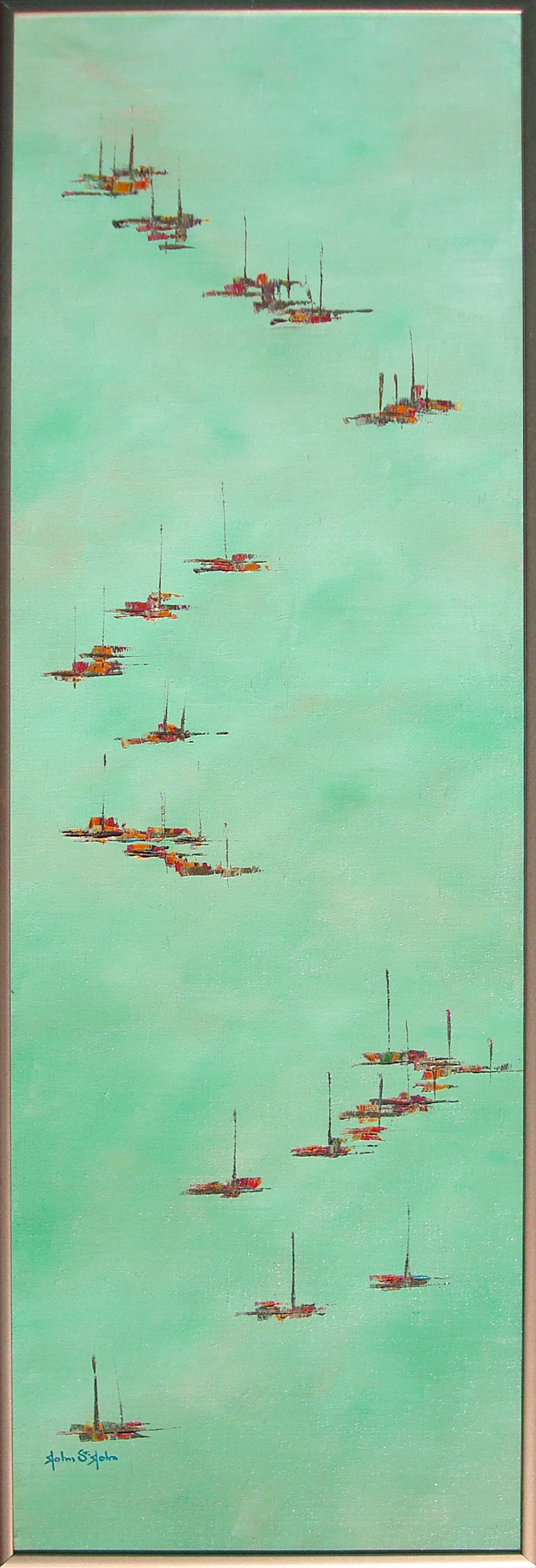 impressionist painting brown objects on teal